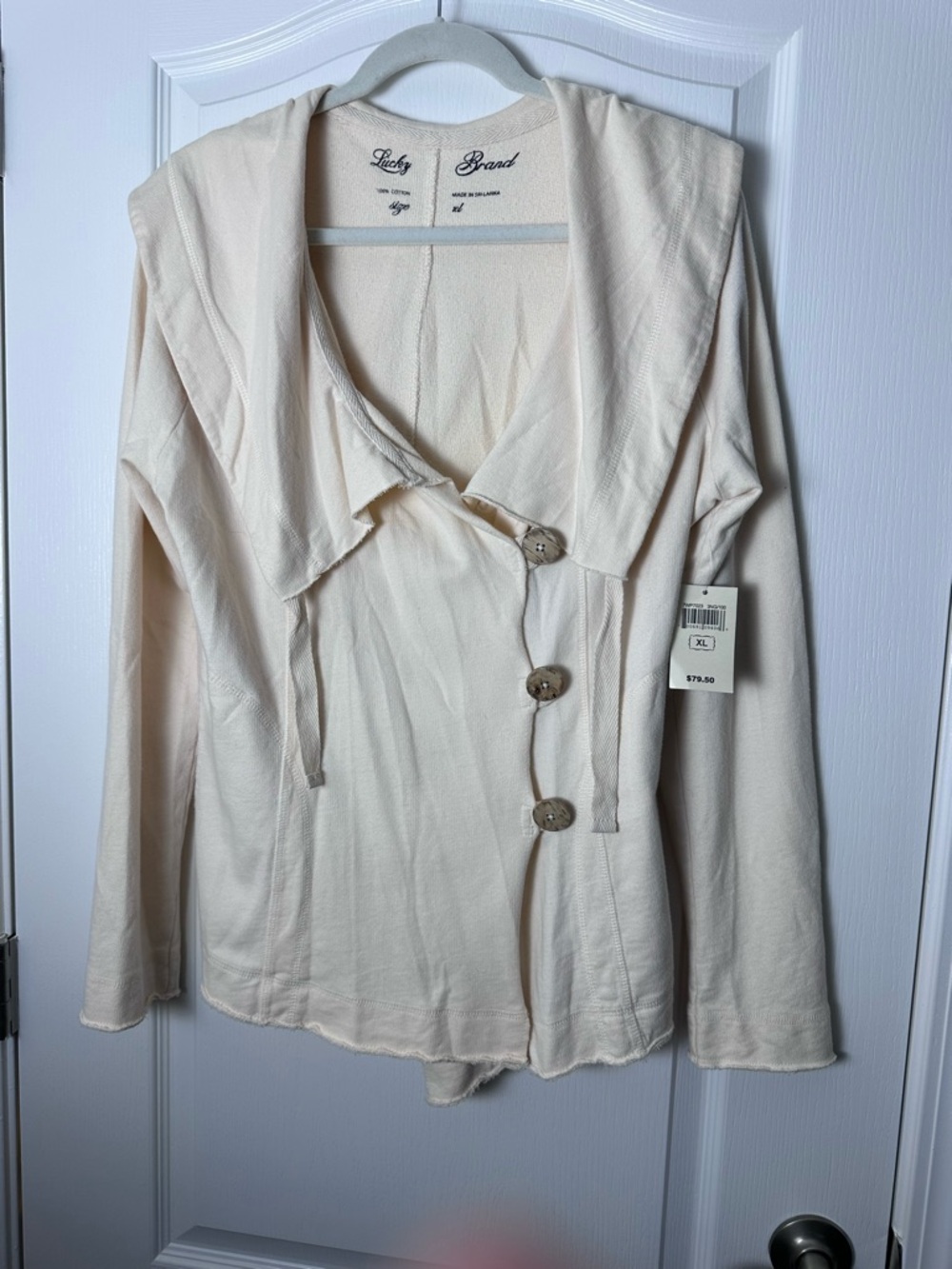 Lucky Brand Cream Button-Front Hooded Jacket